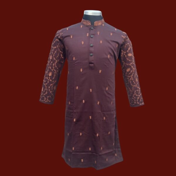 Premium Cotton Panjabi with Maroon Detailing