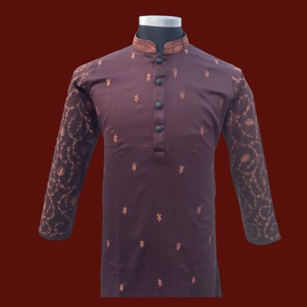 Premium Cotton Panjabi with Maroon Detailing